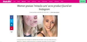 Article Snippet of That's Life 2019 featuring Zilch Acne Formula